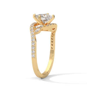 Bague de fiançailles en or jaune avec diamant, couronne ovale, halo, bijoux de mariée - Product Image 2