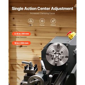 Mandrino per tornio a ganasce reversibili in acciaio da 10 (250 mm) con chiave a T e viti di fissaggio per applicazioni CNC, gamma di serraggio 0,6-9,84 (15-250 mm) - Product Image 3