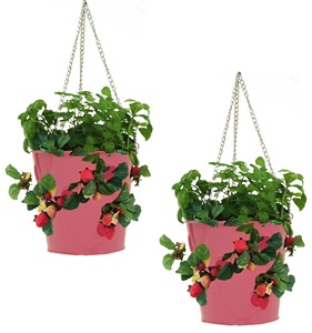 Seau suspendu en plastique jaune avec plantes artificielles de fraises pour la décoration de jardin - Product Image 4