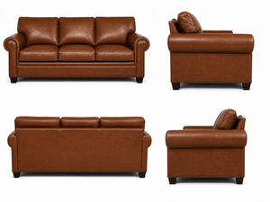 Classic Mid Century Modern 3 Seater Genuine Leather <b>Sofa</b> Rolled Arm Design with Nailhead Trim Wrinkle-Free Look for Living Rooms - Product Image 4