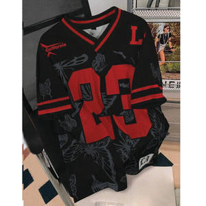 Expédition rapide Maillot de football en mesh surdimensionné Streetwear Col en V T-shirt de sport Vente en gros OEM - Product Image 1