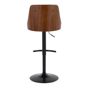 Sgabello da Bar Gianna Stile Mid-Century Moderno, Regolabile e Girevole, in Metallo Nero e Legno di Noce, Seduta in Ecopelle Bianca, Design con Parte Superiore Arrotondata - Product Image 5