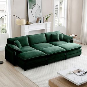 Sofá Cama Modular Extra Grande de Pana Verde Acolchado con 3 Otomanas y Reposapiés, Diseño de 3 Plazas para Trabajar y Dormir - Product Image 1