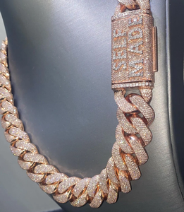 Collar de Cadena de Eslabones de Aleación de Zinc Chapado en Oro Rosa con Colgante de Letra de Circonia Cúbica Hecho a Mano, Joyería Hiphop para Hombre - Product Image 2