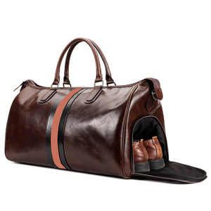 Sac à dos en cuir véritable pour hommes, forme ovale, double poignée, fermeture à glissière, grande capacité, avec compartiment pour chaussures - Product Image 1