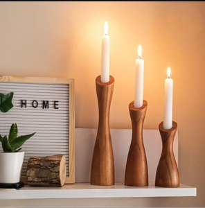 Juego de 3 Portavelas de Madera Natural Hechos a Mano, Decoración para el Hogar, Portavelas para Velas de Té, al Mejor Precio - Product Image 2