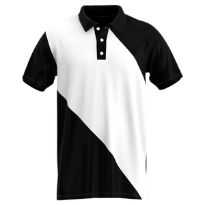 Men's Black <b>White</b> Color Blocked <b>Short</b> <b>Sleeve</b> Polo <b>Shirt</b> Casual Woven Style - Product Image 1