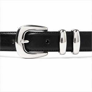 Women PU Leather <b>Belt</b> Black Fashion Waist <b>Belt</b> <b>Silver</b> <b>Buckle</b> Double Keeper Adjustable Casual Dress <b>Belt</b> Wholesale Supplier Maker - Product Image 6