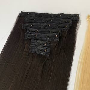 Vente en gros extensions à clip personnalisées tissage de cheveux humains vietnamiens Remy à cuticule alignés de différentes longueurs disponibles - Product Image 6