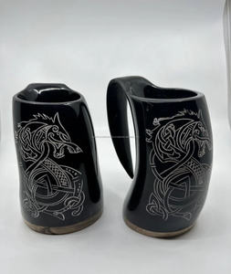 Logotipo personalizable Tazas de acero inoxidable Acabado a mano Diseño vikingo natural para café y cerveza Técnica pulida con tapa - Product Image 2