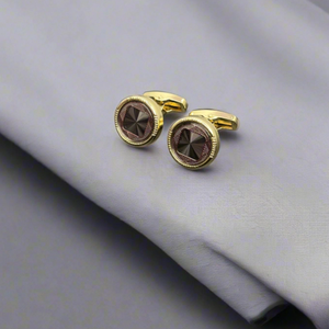 Benon Luxury Prism Textured Gold Plated Cufflinks for Men | Elegant Enamel Inlay Formal Shirt Cuff Links | Wedding Party Gift - Product Image 3