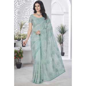 Saree DE TRABAJO DE Bordado de hilo multicolor de diseñador para ropa de fiesta en un elegante vestido de carrera - Product Image 6