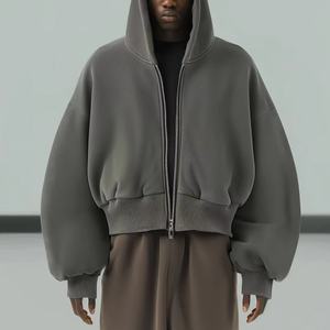 Custom Screen Printing Streetwear <b>Thick</b> Baggy <b>Men</b> Hoodies 600g Unisex Heavyweight Oversized Boxy Cropped Fit Zip up <b>Hoodie</b> - Product Image 2