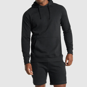 Ensembles de sweats à capuche noirs pour hommes de qualité supérieure, logo personnalisé, survêtements 100 % coton, ensemble deux pièces sweat à capuche et short pour hommes - Product Image 1