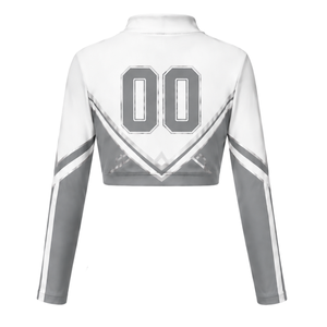 Maillot de cheerleading sublimé gris et blanc à manches longues – Tenue de sport athlétique pour l'entraînement, la performance et la compétition - Product Image 2