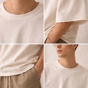 เสื้อยืดโอเวอร์ไซส์ผ้าฝ้ายถักสำหรับผู้ชาย พิมพ์โลโก้ได้  ขอบดิบ  เสื้อยืดเปล่า  สตรีทแวร์พรีเมียม  เสื้อลำลอง - Product Image 4