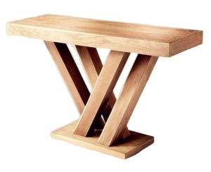 Mesa de comedor contemporánea de madera maciza con base en V, diseño único de patas geométricas para hoteles, sala de estar, hogar, restaurante, muebles, parques - Product Image 5