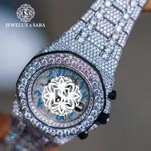 Reloj Hip Hop de Alta Calidad Chapado en Oro de 18K con Moissanita Tallada, Caja de Acero, Esfera con Día y Fecha, Totalmente Adornado con Piedras, Ideal para Fiestas - Product Image 1