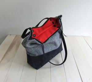 Sac fourre-tout en cuir et toile, durable, imperméable, sac à bandoulière, sac de voyage, sac de travail, sac de shopping, grande capacité, broderie ouverte LCTB-0090 - Product Image 3