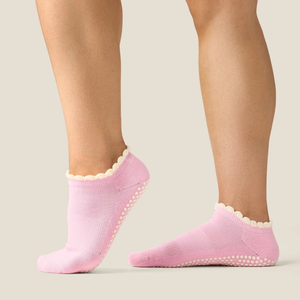 Custom Women <b>Grip</b> <b>Socks</b> Decorative Ruffle Cuff Non Slip Pilates Yoga <b>Socks</b> Jacquard Embroidery Logo Vietnam Factory - Product Image 3