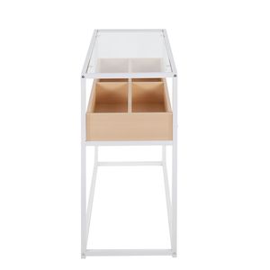 Contemporary <b>Display</b> Console <b>Table</b> in White Metal Natural Wood and Clear Glass Premium Home Dcor by - Product Image 2