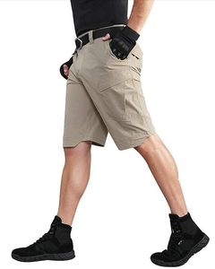 Shorts cargo pour hommes, couleur unie, toile respirante, taille mi-haute, décontracté, poches bermuda, fermeture éclair, séchage rapide, polyester, logo personnalisé - Product Image 3