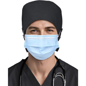 Drain Sports Black Polyester/Cotton Surgical <b>Cap</b> with Button and Tie Back for Unisex Hospital <b>Scrub</b> Uniforms - Product Image 3