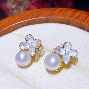 Boucles d'oreilles en perles d'eau douce à fleurs de cerisier haut de gamme, nouveau design de niche, bijoux naturels haut de gamme - Product Image 5