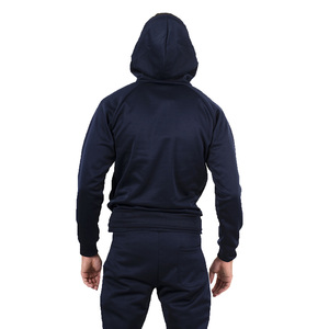 Ensemble de survêtement bleu marine à capuche pour homme, manches longues, style sportif décontracté avec blocs de couleur, poches latérales, fermeture éclair, respirant - Product Image 3