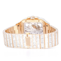 Montre mécanique automatique de luxe pour homme, style Hip Hop, analogique, en acier inoxydable bicolore, avec cadran squelette carré, sertie de moissanite baguette et verre, finition glacée