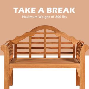 Banc pliant d'extérieur en bois d'eucalyptus de 49 pouces avec dossier et accoudoirs confortables pour améliorer l'ambiance du patio et du jardin - Product Image 6