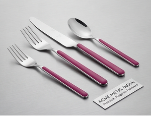 Juego de cubiertos premium Magenta de ACME METAL INDIA, diseño moderno, apto para lavavajillas, acabado plateado, cubiertos metálicos para bodas y hoteles. - Product Image 1