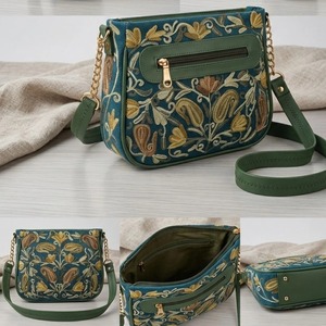 Bolso Bandolera con Bordado Sozni de Cachemira en Azul Turquesa con Paisley Dorado y Rosa - Product Image 2