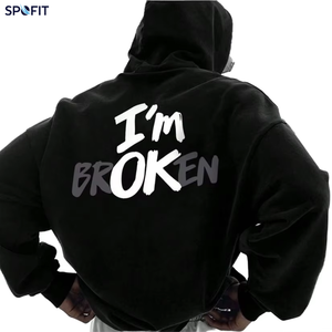 เสื้อฮู้ดดี้โอเวอร์ไซส์พิมพ์ลาย I'm Broken สไตล์สตรีทแวร์สำหรับทุกเพศ รับผลิตตามสั่ง (OEM) พร้อมสกรีนโลโก้ตามต้องการ ขายส่ง - Product Image 1