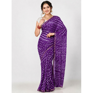 Sari de seda estilo Gujarati con estampado Bandhani, ropa étnica india, sari elegante. - Product Image 1