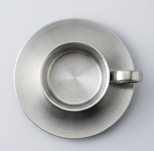 Modern Stainless Steel Tea <b>Cup</b> with <b>Saucer</b> Unique Spiral Handle Cylinder Metal Drinkware - Product Image 4