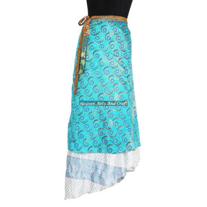 Evening Wear <b>Wrap</b> <b>Skirts</b> From India 2 Layer Reversible Magic Silk Saris <b>Wrap</b> Long <b>Skirt</b> Silk Double Layer Reversible Sarong Sari - Product Image 1
