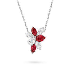 Flower Pendant <b>Necklace</b> Women's 925 Silver Rhodium Plated <b>Ruby</b> Marquise Cut Diamond Box Chain Luxury Jewelry - Product Image 2