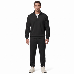 Chándal de punto de poliéster transpirable y ligero para hombre con cremallera de cuarto, ideal para invierno y ocio, con logo personalizado, modelo jogger en blanco, venta al por mayor. - Product Image 1