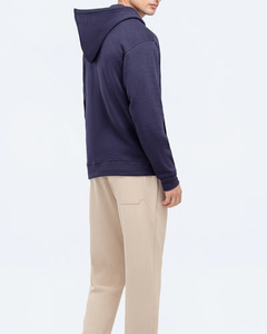 Sweat-shirt à capuche zippé bleu marine premium pour homme avec cordon de serrage réglable, poches kangourou sur le devant, en polaire douce et confortable - Product Image 3