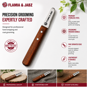 Cuchillo de pelaje Flamia & Jabz para perros, peine de cardado para mascotas terrier, peines de acero inoxidable para zorros, gatos, perros, caballos, peine de madera - Product Image 5