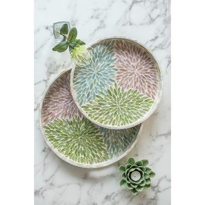Plateau de service à manger en mosaïque ronde, pour la table basse avec incrustation de perles, décoratifs pour fleurs multicolores, 12 pièces - Product Image 5