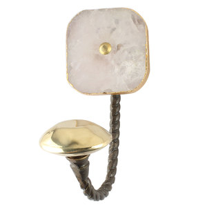 Handmade Pink Rose Quartz Square Stone Wall <b>Hook</b> Heavy Duty Brass Coat Hanger for Hats, Bags & Clothes Bulk Wholesale - Product Image 2