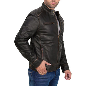 Impresso International Fashion <b>Men's</b> Black Custom Windproof Breathable Eco-Friendly <b>Leather</b> <b>Jacket</b> Horn Button Closure for - Product Image 2