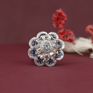 Luxury Gold Claw Setting Blue Cubic Moissanite for Certified <b>Open</b> Size Big Flower <b>Ring</b> for Women Wedding Bridal Party Dress - Product Image 6