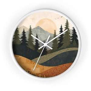 Horloge murale rustique en bois de style farmhouse, ronde, analogique, à quartz, avec motif forestier, pour la décoration du salon - Product Image 6