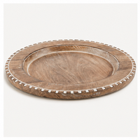 Assiette de Présentation Élégante en Bois de Mangue Durable avec Incrustation Osseuse Gravée et Bord Perlé – Vaisselle de Mariage Moderne Écologique et Personnalisable