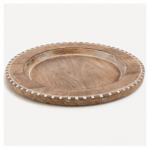 Assiette de service élégante et durable en bois de manguier avec incrustation d'os et bord perlé, écologique, moderne, personnalisable, vaisselle, décoration de table d'hôtel - Product Image 3
