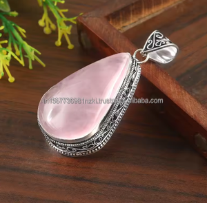 Hot Selling 925 Sterling Silver Gemstone <b>Pendant</b> Beautiful Teardrop Rose Quartz Healing <b>Crystal</b> <b>Pendant</b> with Charm <b>Pendants</b> - Product Image 5