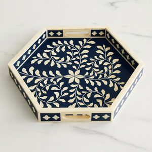 Plateau de service rond solide multifonctionnel de qualité commerciale en nacre polie fait à la main par des artisans royaux - Product Image 6